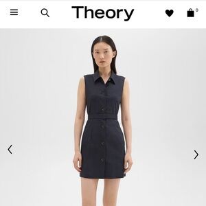 Theory Belted Military Dress in Good Linen - Navy New With Tags